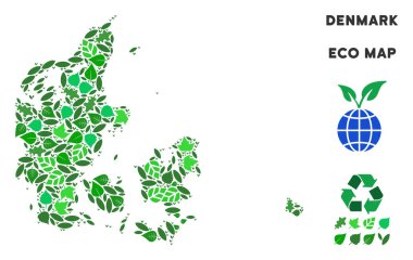 Vektör yaprak yeşil kolaj Danimarka harita