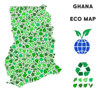 Vektör yaprak yeşil kolaj Gana harita