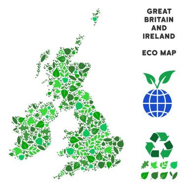 Vektör yaprak yeşil kompozisyon Büyük Britanya ve İrlanda Haritası