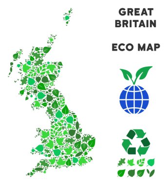 Vektör yaprak yeşil kolaj İngiltere harita