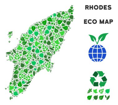 Vektör eko yeşil kompozisyon Yunan Rodos Adası Haritası