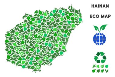 Vektör yaprak yeşil kompozisyon Hainan Adası Haritası