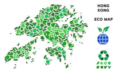 Vektör yaprak yeşil kompozisyon Hong Kong harita