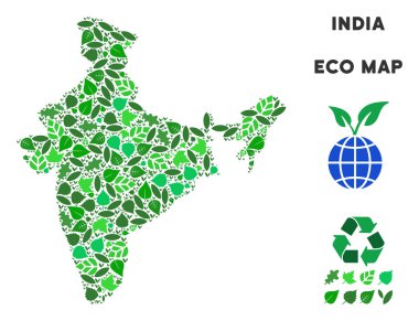 Vektör yaprak yeşil kolaj Hindistan harita