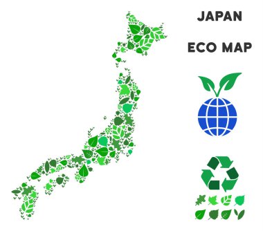 Vektör eko yeşil kolaj Japonya Haritası
