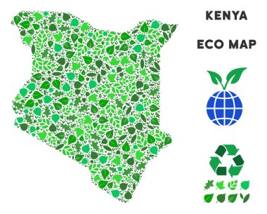 Vektör yaprak yeşil kompozisyon Kenya harita