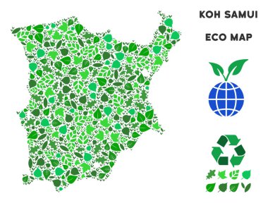 Vektör ekoloji yeşil kolaj Koh Samui Haritası