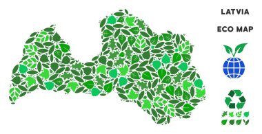 Vektör ekoloji yeşil kompozisyon Letonya haritası