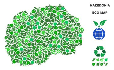 Vektör yaprak yeşil kompozisyon Makedonia harita