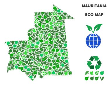 Vektör yaprak yeşil kolaj Moritanya Haritası