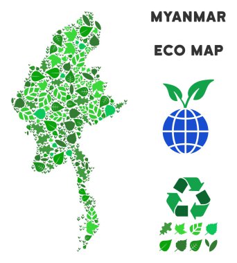 Vektör ekoloji yeşil mozaik Myanmar Haritası