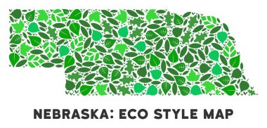 Vektör yaprak yeşil mozaik Nebraska eyalet harita