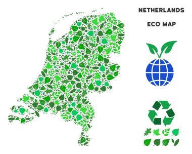 Vektör yaprak yeşil kolaj Hollanda Haritası
