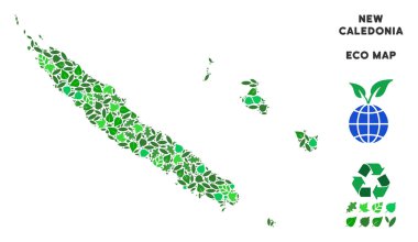 Vektör yaprak yeşil kompozisyon Yeni Kaledonya Adaları Haritası