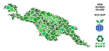 Vektör yaprak yeşil kompozisyon Yeni Gine Adası Haritası