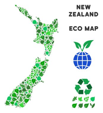Vektör ekoloji yeşil kolaj Yeni Zelanda Haritası