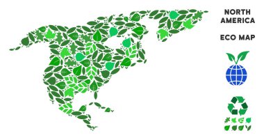 Vektör eko yeşil kolaj Kuzey Amerika Haritası