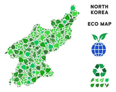Vektör ekoloji yeşil mozaik Kuzey Kore Haritası