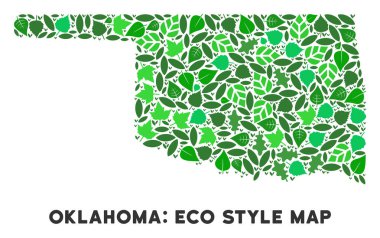 Vektör yaprak yeşil mozaik Oklahoma eyalet harita
