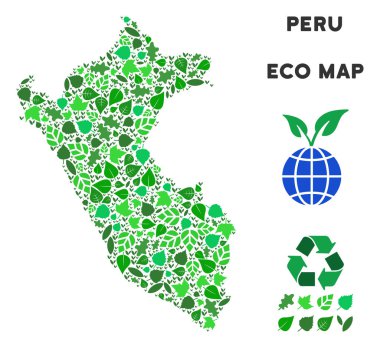 Vektör yaprak yeşil kompozisyon Peru Haritası