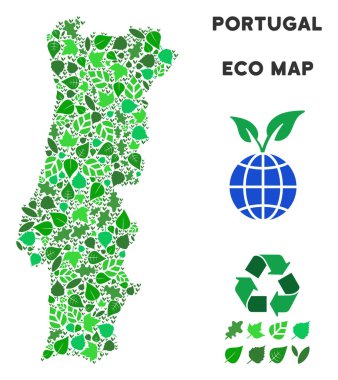 Vektör yaprak yeşil mozaik Portekiz Haritası