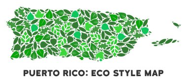 Vektör yaprak yeşil kompozisyon Puerto Rico harita