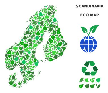 Vektör ekoloji yeşil kolaj Scandinavia harita