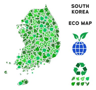 Vektör yaprak yeşil kolaj Güney Kore Haritası
