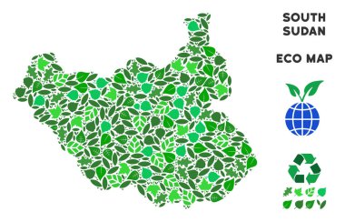 Vektör yaprak yeşil mozaik Güney Sudan Haritası