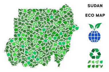 Vektör yaprak yeşil kompozisyon Sudan Haritası