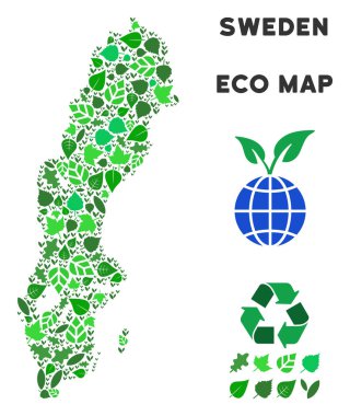 Vektör ekoloji yeşil mozaik İsveç harita