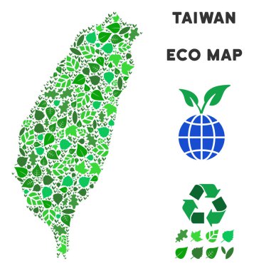 Vektör yaprak yeşil kompozisyon Tayvan ada Haritası