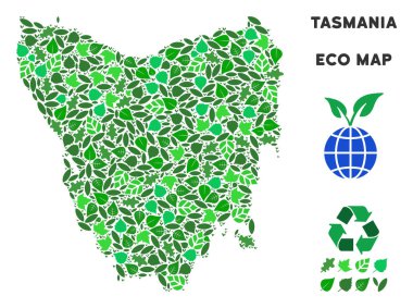 Vektör yaprak yeşil mozaik Tazmanya Adası Haritası