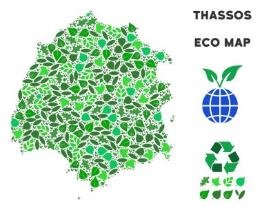 Vektör ekoloji yeşil kolaj Thassos Yunan Adası Haritası