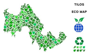 Vektör ekoloji yeşil kolaj Tilos Yunan Adası Haritası