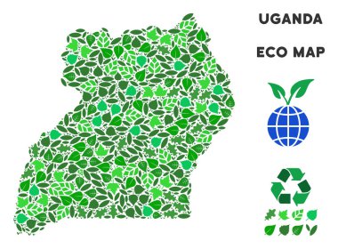 Vektör yaprak yeşil mozaik Uganda Haritası