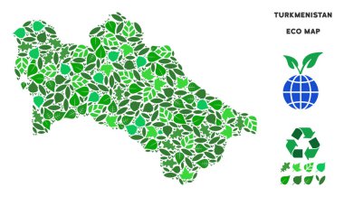 Vektör ekoloji yeşil kolaj Türkmenistan Haritası