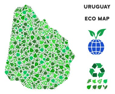 Vektör yaprak yeşil kompozisyon Uruguay Haritası
