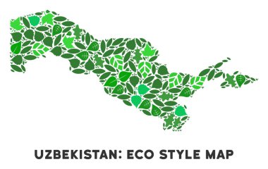 Vektör yaprak yeşil mozaik Özbekistan Haritası