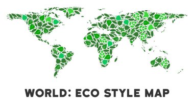 Vektör yaprak yeşil kolaj Dünya Haritası