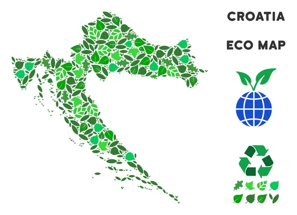 Vector blad groene mozaïek Kroatië kaart — Stockvector