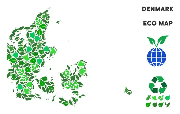 Vektör yaprak yeşil kolaj Danimarka harita