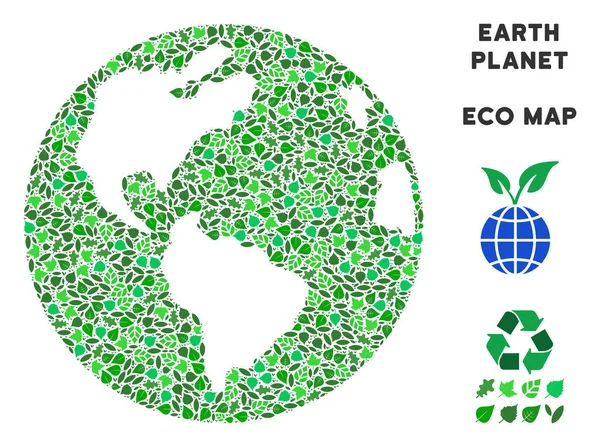 Vektör yaprak yeşil kolaj dünya küre