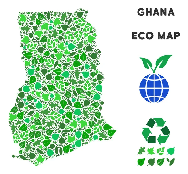 Vektör yaprak yeşil kolaj Gana harita