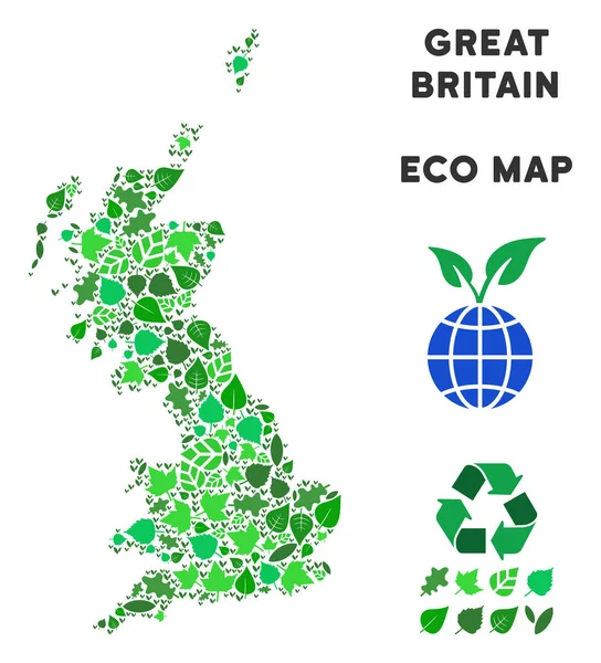 Vektör yaprak yeşil kolaj İngiltere harita