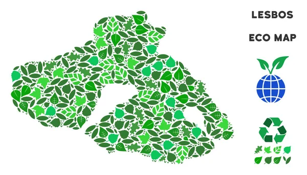 Διάνυσμα πράσινο φύλλο κολάζ Ελληνική Λέσβος Χάρτης — Διανυσματικό Αρχείο