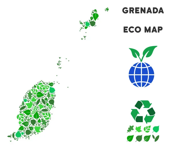 Vector Eco Green Collage Granada Mapa — Archivo Imágenes Vectoriales