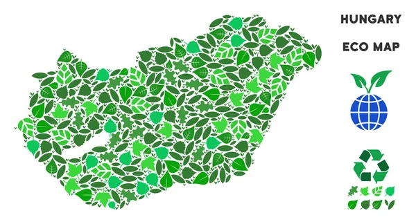 Vector blad groene mozaïek Hongarije kaart — Stockvector