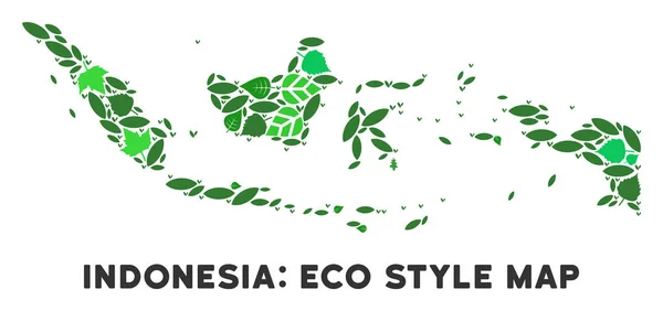 Feuille vectorielle Vert Composition Indonésie Carte — Image vectorielle
