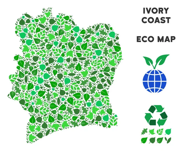 Vektör yaprak yeşil mozaik Fildişi Sahili haritası
